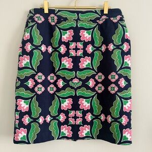 Boden Navy Pencil Skirt with Pink & Green Floral Pattern